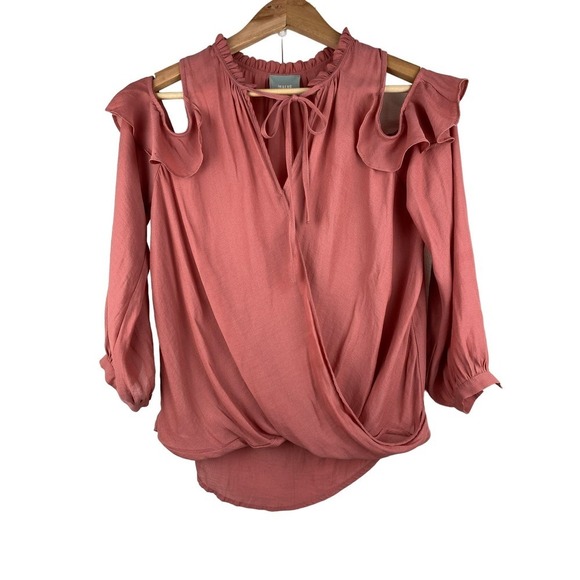 Anthropologie Maeve Size XS Dusty Rose Cold Shoulder Ruffle Wrap Top - Picture 1 of 9
